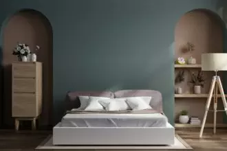 Cozy green bedroom with furniture decor accessories